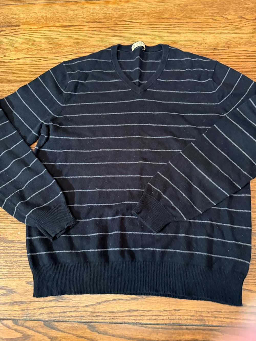 Men's J.Crew Cotton Cashmere V Neck Sweater Striped Black Gray Size L